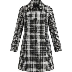Poetry Clothing Black White Plaid Longline Coat Small WJT2787 Wool Blend Tweed